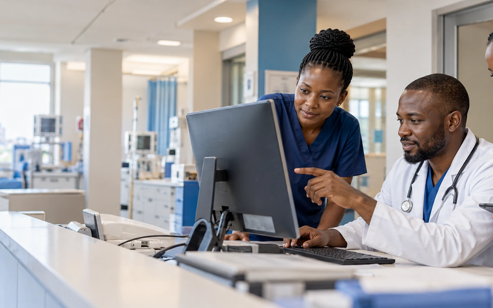 Healthcare professionals reviewing hospital information together