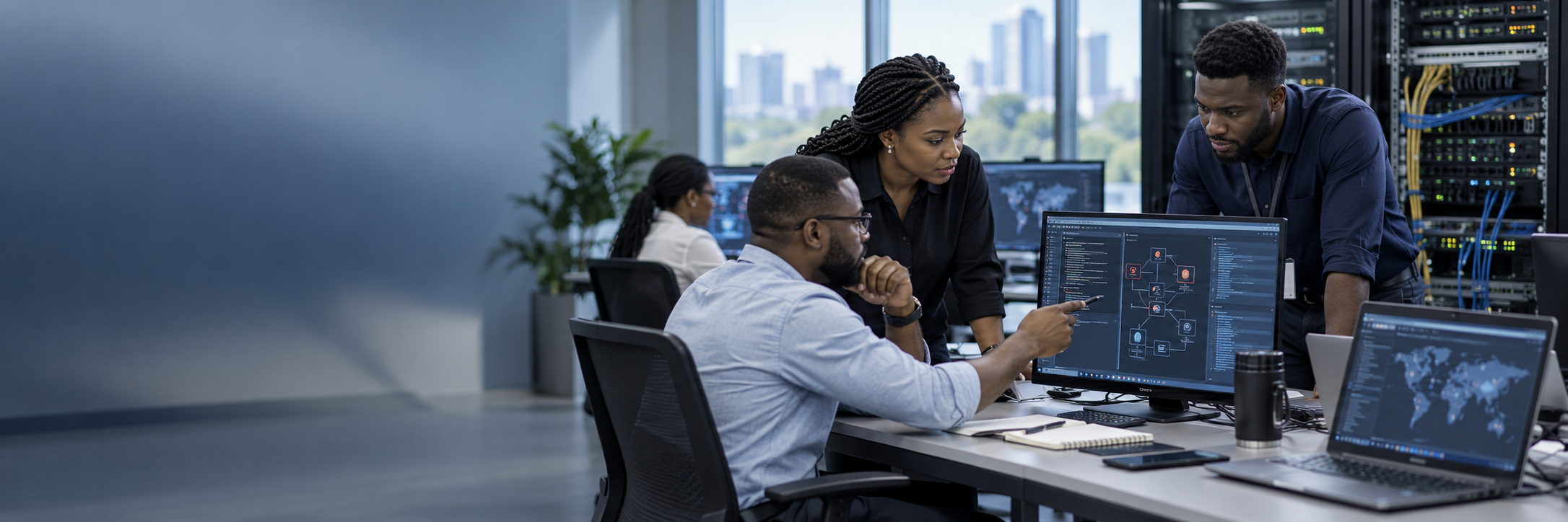 Cybersecurity consultants reviewing a controlled penetration test